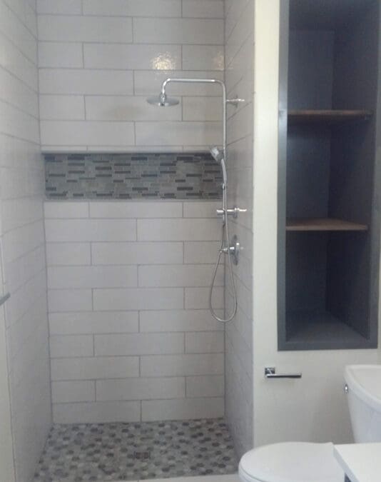 Shower-Floor-Tiling-Shelving-Build